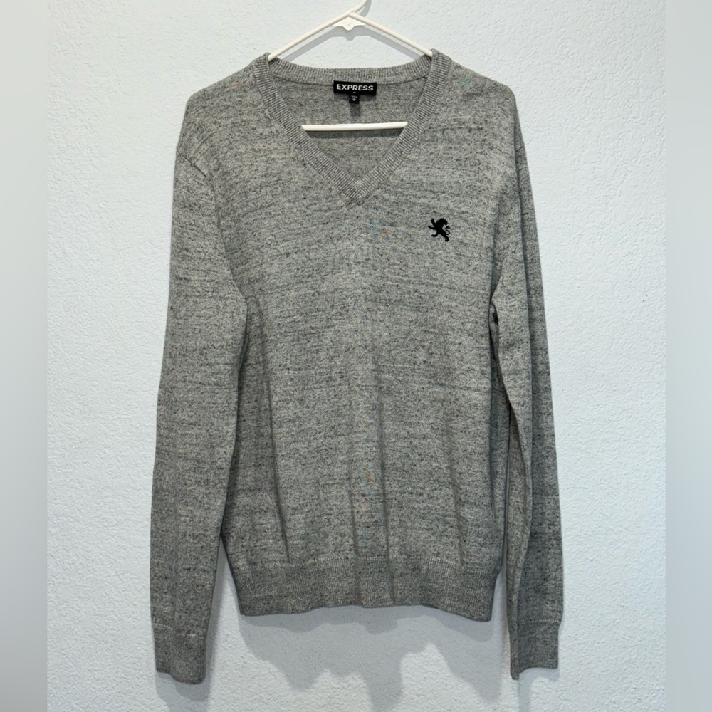 Express Mens Gray V Neck Knit Sweater | Size M